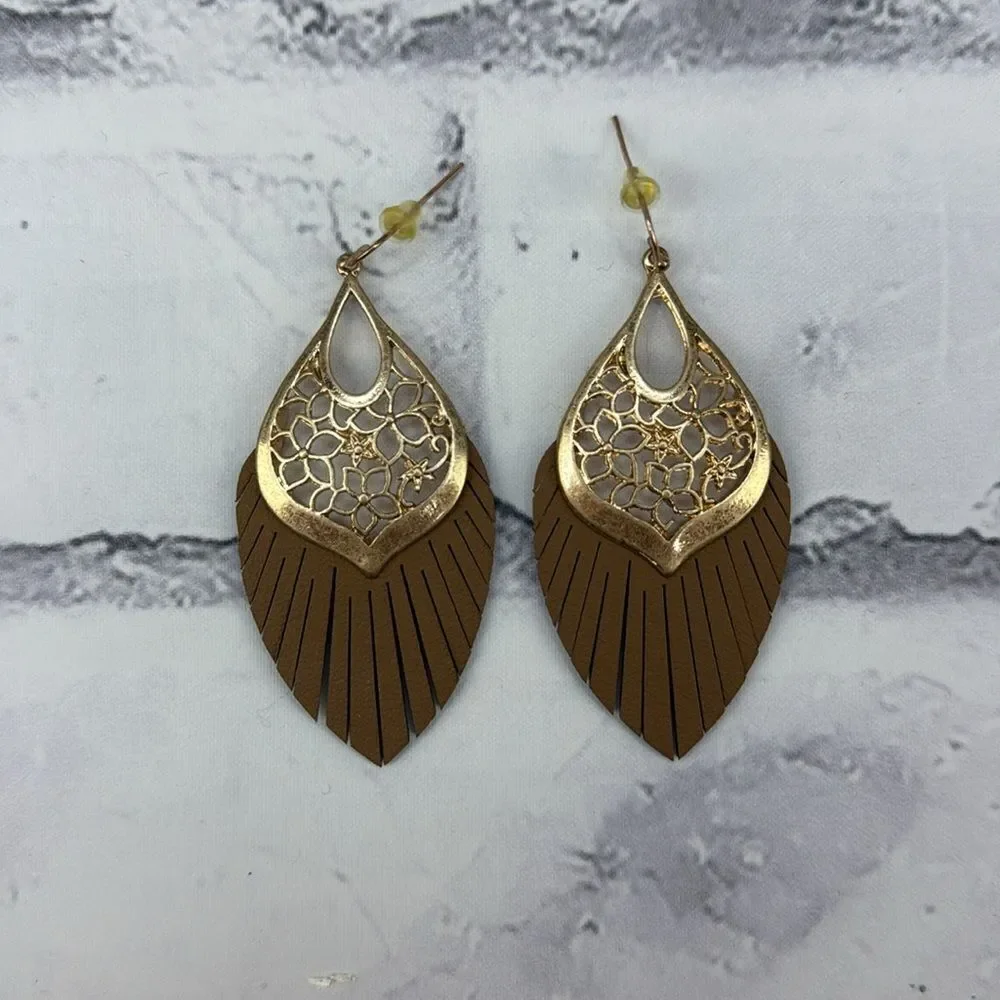 Boutique Elegant Gold and Brown Leaf Earrings